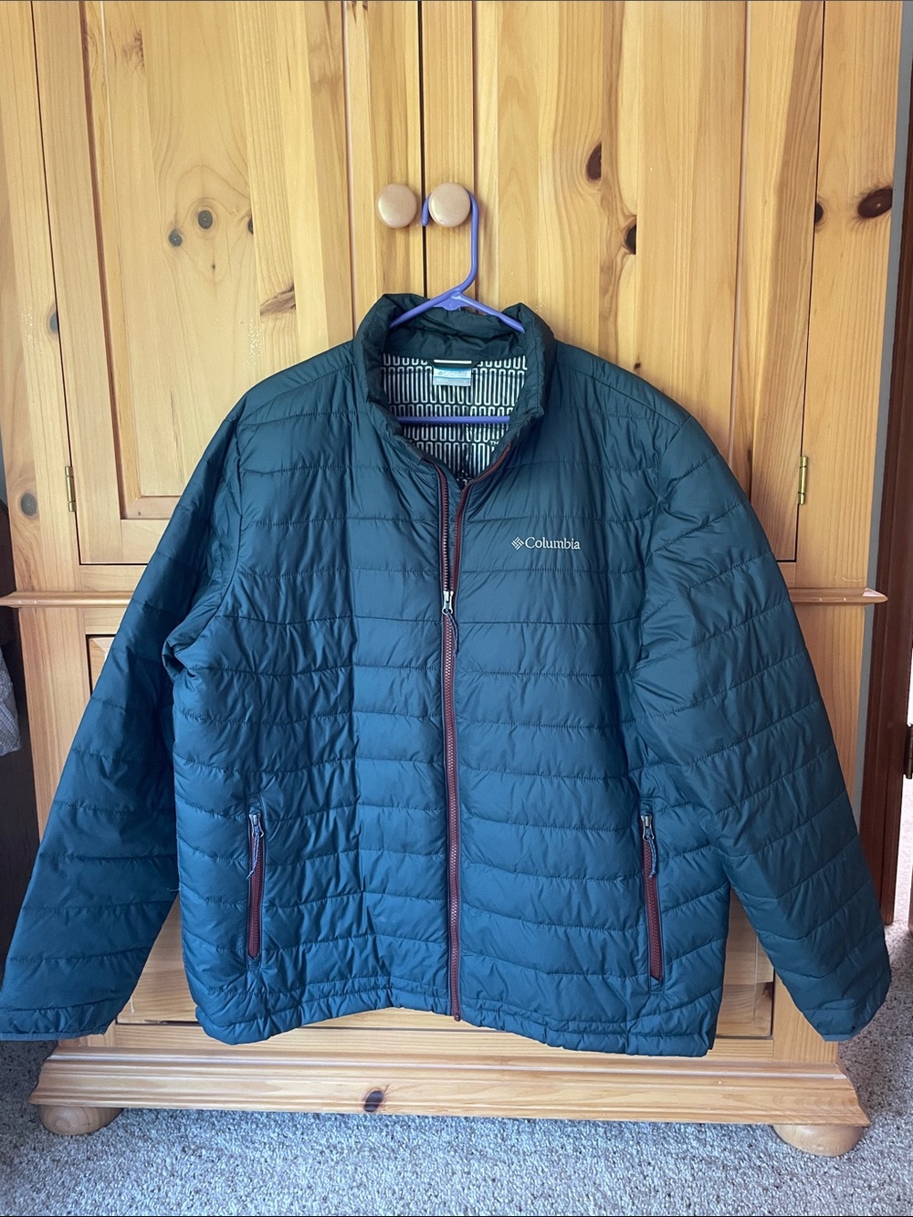 Columbia Men's Quilted Puffer Jacket - Forest Green with Brown Trim